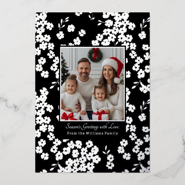 Footing Christmas Card Vorlagen 2 Foto Floral Blac (Vorderseite)