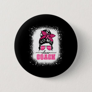 Footll Messy Bun Mama Cheer Coach Brustkrebs Ble Button