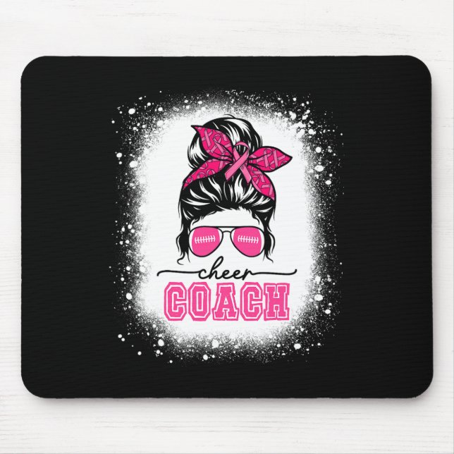 Footll Messy Bun Mama Cheer Coach Brustkrebs Ble Mousepad (Vorne)