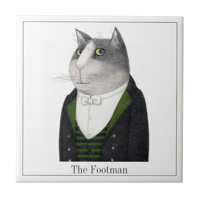 FOOTMAN CAT 4.25" Square Keramik Tile + Text Fliese (Vorderseite)