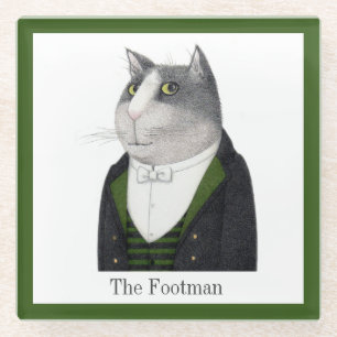 FOOTMAN CAT Glass Drink Untersetzer + Text