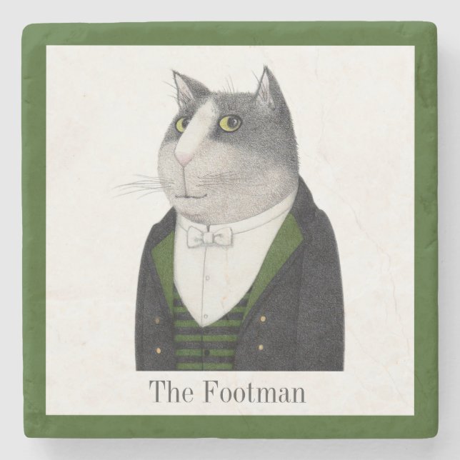 FOOTMAN CAT Marmorstein Untersetzer + Text (Vorderseite)