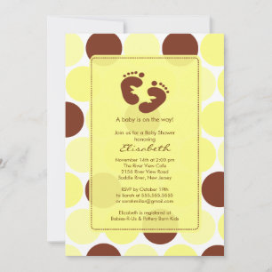 Footprint Baby Dusche Einladung Gelbe Polka Punkte