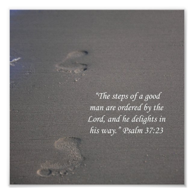 Footprints auf Sand Psalms 37:23 Scripture Print Fotodruck (Vorne)