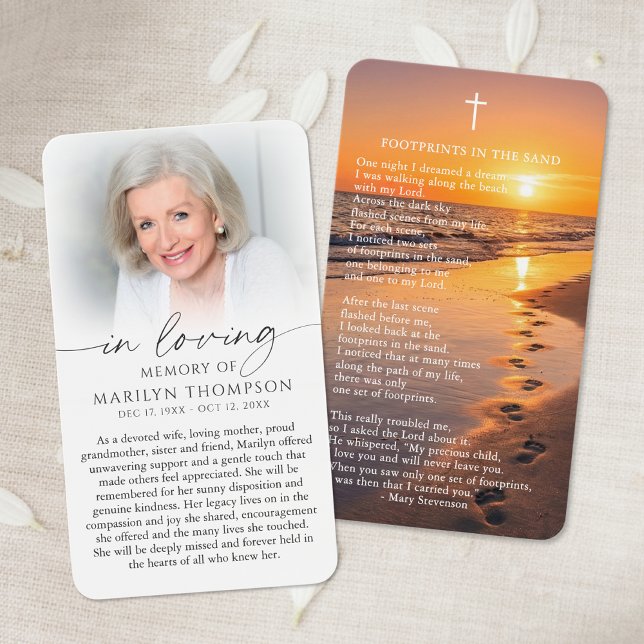 Footprints In The Sand Photo Funeral Prayer Card (Von Creator hochgeladen)