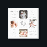 Footprints Mehrere Foto Birth Keepake Leinwand<br><div class="desc">Mit diesem "Hello Little One"-4-Foto-Design, das den Namen Ihres Babys, die Geburtenstatistik, die Namen der Eltern und Geschwister enthält, erstellen Sie einen so einzigartigen Geburts-Sake wie Ihr wertvolles Kind. In der Mitte befinden sich zwei Vorlagenzeilen für Ihre persönliche Nachricht oder Sie können unsere verwenden. Diese Nachricht ist oben und unten...</div>