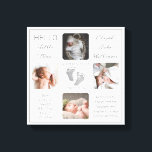 Footprints Mehrere Foto Birth Keepake Leinwand<br><div class="desc">Mit diesem "Hello Little One"-4-Foto-Design, das den Namen Ihres Babys, die Geburtenstatistik, die Namen der Eltern und Geschwister enthält, erstellen Sie einen so einzigartigen Geburts-Sake wie Ihr wertvolles Kind. In der Mitte befinden sich zwei Vorlagenzeilen für Ihre persönliche Nachricht oder Sie können unsere verwenden. Diese Nachricht ist oben und unten...</div>