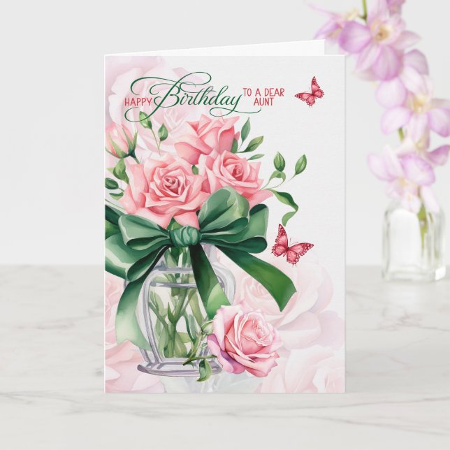 for Aunt's Birthday Pink Roses and Butterflies Karte (Orchidee)