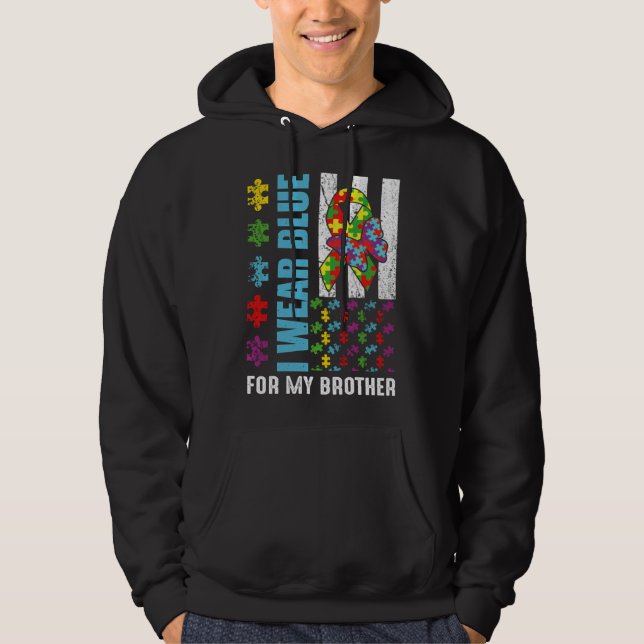 For Brother Puzzle Flag Special Autism Awareness Hoodie (Vorderseite)