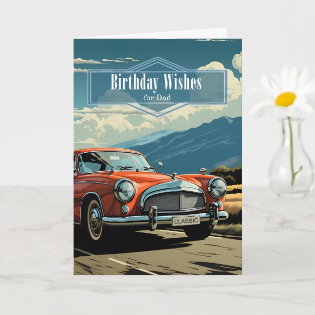 for Dad Birthday Classic Car in Retro Style Karte (Kleine Pflanze)