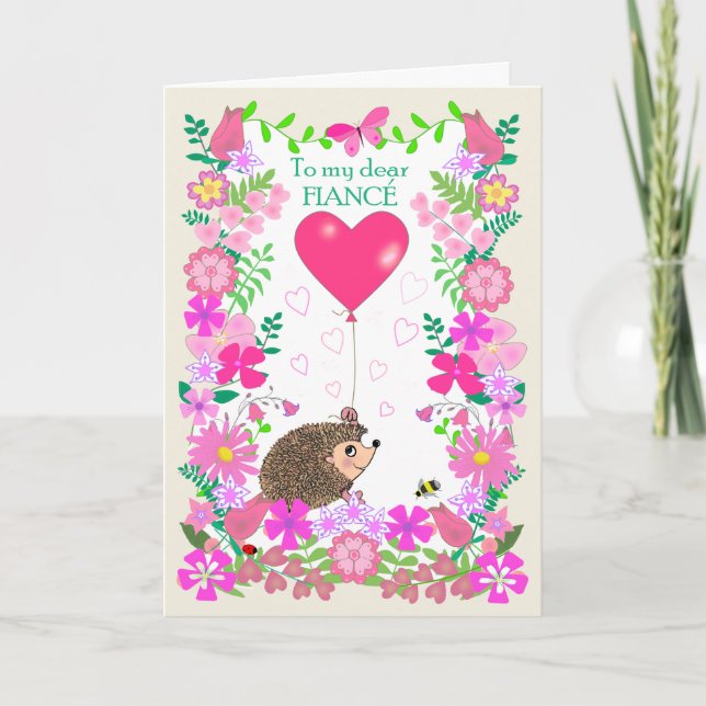 For Fiance Valentine with a Cute Hedgehog Karte (Vorderseite)