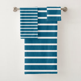 For Fresh Spaces – Deep Blue & White Striped Badhandtuch Set
