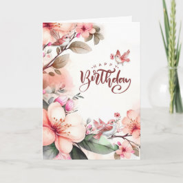 for Her Birthday Botanical with Peach Magnolias Karte