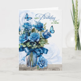 for Life Partner Birthday Vase of Blue Roses Karte