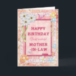 For Mother-in-law, craft birthday card Karte<br><div class="desc">Say Happy Birthday with a delightful scrap-booking crafts card. With lots of flowers,  butterflies,  and even a friendly caterpillar,  this card is sure to delight. Copyright Norma Cornes.</div>