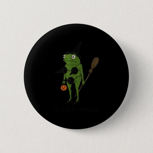 For October, Funny Halloween, Funny Witch Frog  Button (Vorderseite)