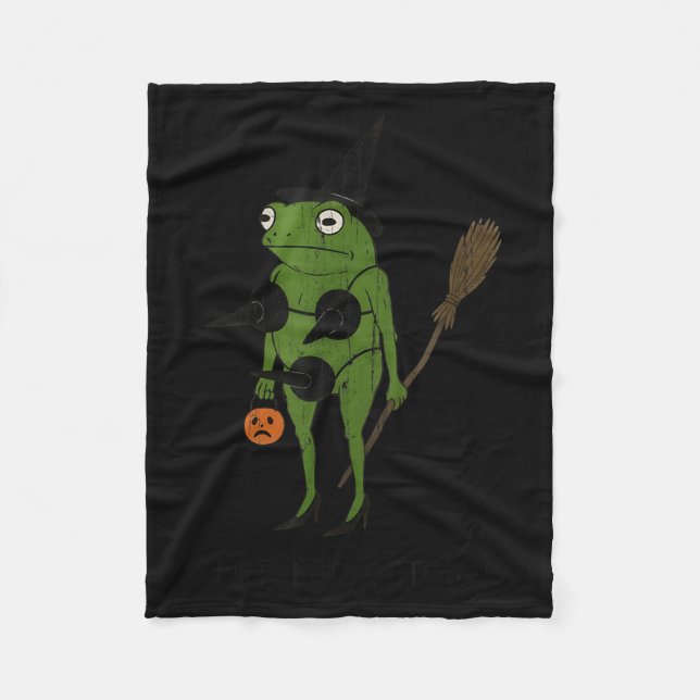 For October, Funny Halloween, Funny Witch Frog  Fleecedecke (Vorderseite)