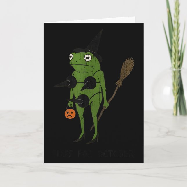 For October, Funny Halloween, Funny Witch Frog  Karte (Vorderseite)