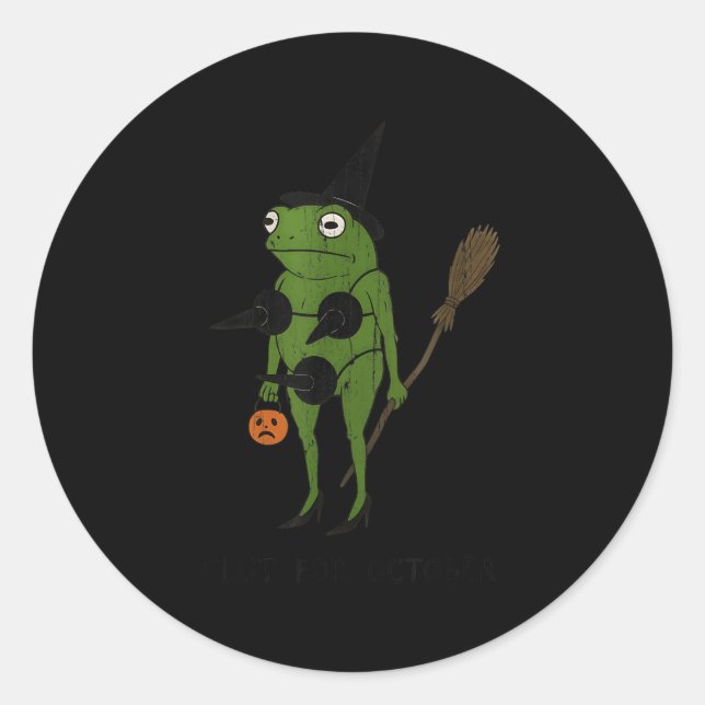 For October, Funny Halloween, Funny Witch Frog  Runder Aufkleber (Vorderseite)