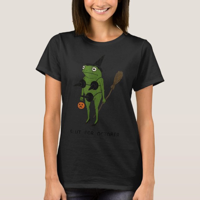 For October, Funny Halloween, Funny Witch Frog  T-Shirt (Vorderseite)