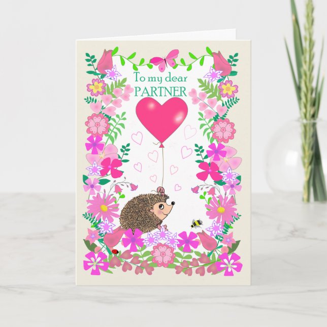 For Partner Valentine with a Cute Hedgehog Karte (Vorderseite)