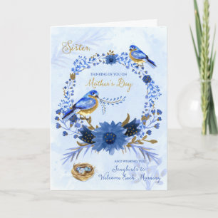for Sister on Mother's Day Watercolor Bluebirds Karte