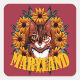 For The Love Of Maryland Calico Cat  Quadratischer Aufkleber
