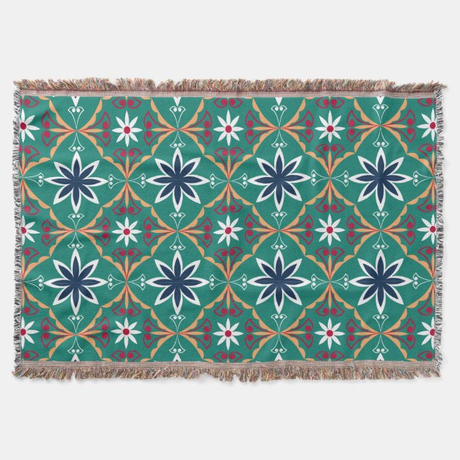 Foral Geometric Blue und Navy Muster Decke (Vorderseite)
