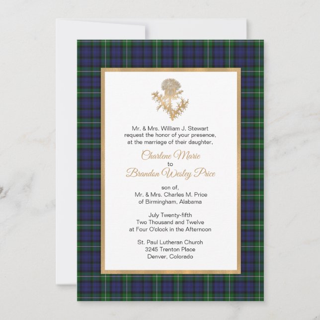 Forbes Plaid Thistle Faire-part de mariage (Devant)