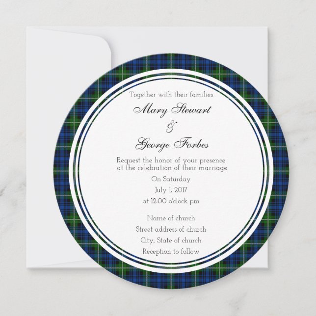 Forbes Scottish Wedding Round Einladung (Vorderseite)