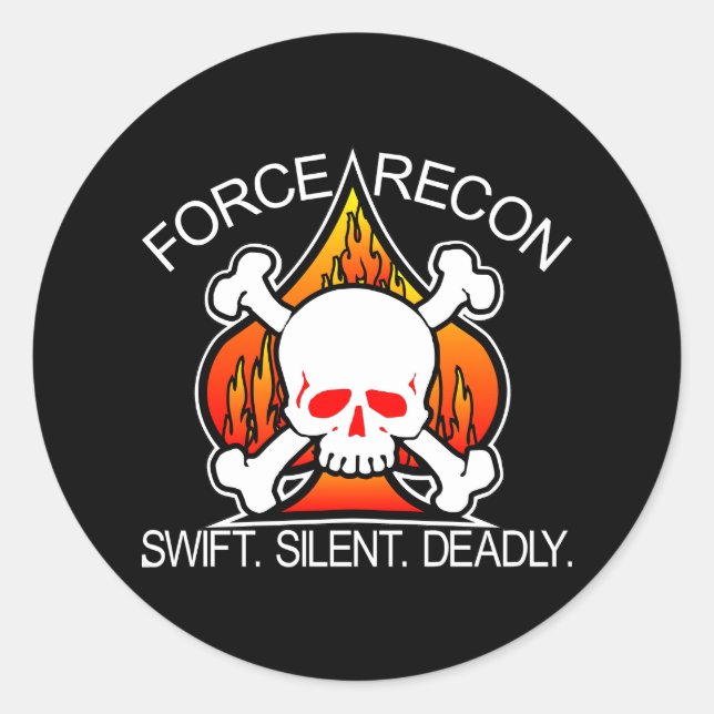 Force Recon Skull Black Runder Aufkleber (Vorderseite)