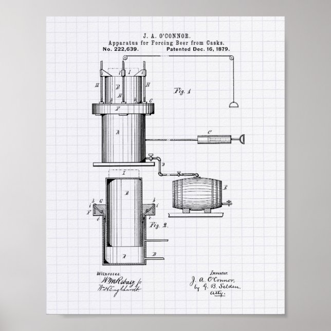 Forcing Beer 1879 Patent Art - Lined Peper Poster (Vorne)