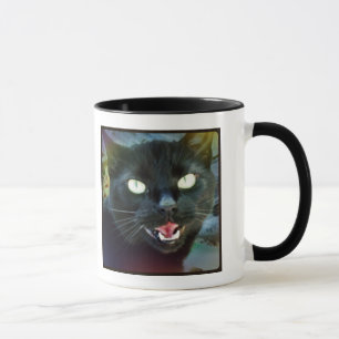 Fordernde schwarze Katzehaiku-Tasse Tasse