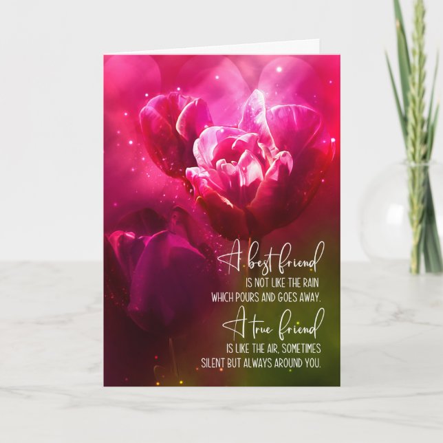 Förderung eines besten Freundes Bright Pink Tulips Karte (Vorderseite)