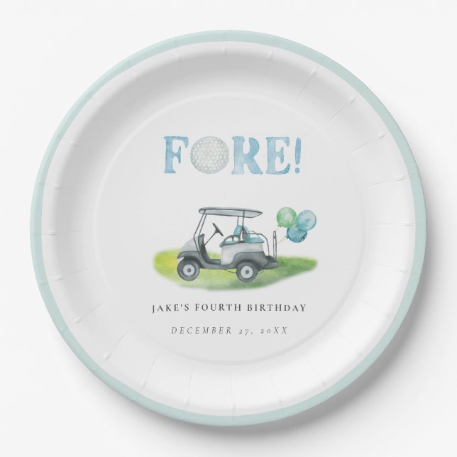 FORE Blue Mini Golf Birthday Paper Tellers Pappteller (Vorderseite)