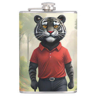 "Fore! Ein schwarzer Tiger, der Golf im Wald spiel Flachmann