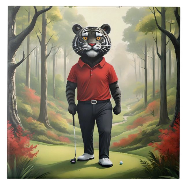 "Fore! Ein schwarzer Tiger, der Golf im Wald spiel Fliese (Vorderseite)