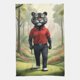 "Fore! Ein schwarzer Tiger, der Golf im Wald spiel Geschirrtuch