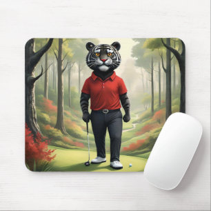 "Fore! Ein schwarzer Tiger, der Golf im Wald spiel Mousepad