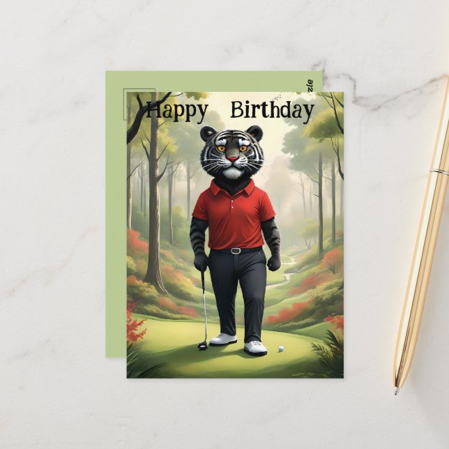 Fore: Ein Tiger, der Golf spielt, Geburtstag Postkarte (Vorderseite/Rückseite Beispiel)