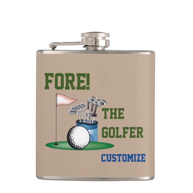 Fore the Golfer Vinyl Wrapped Flask Flachmann (Vorderseite)
