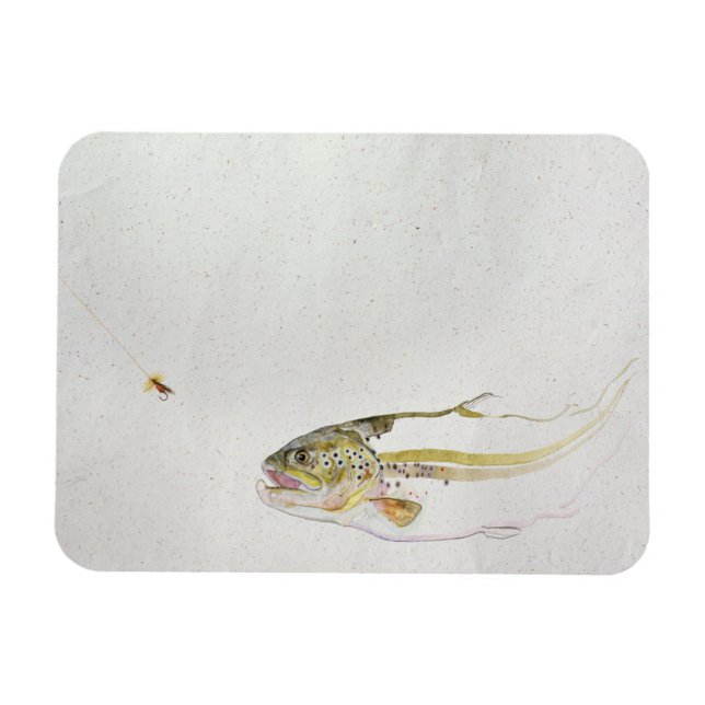Forelle, die eine Fischfliege jagt Magnet (Horizontal)