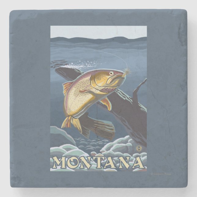 Forelle, die Querschnitt - Montana fischt Steinuntersetzer (Vorderseite)