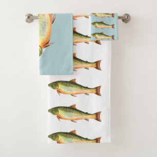 Forelle-Fisch-Muster auf Blauem und weißem Badhandtuch Set