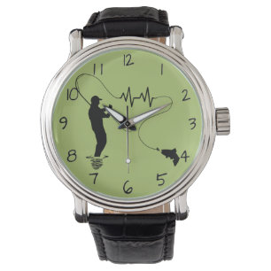 Forelle-Fliegen-Fischen-Herzschlag Armbanduhr