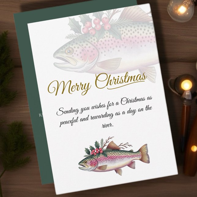 Forelle Frohe Weihnachts-Einladung Feiertagskarte (Celebrate the holiday season with our Fishing-Themed Christmas Cards collection! )