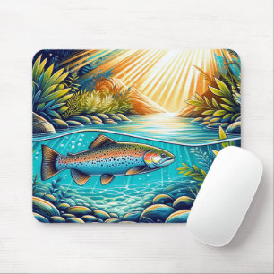 Forelle im kristallklaren Fluss Wald Wildtiere Mousepad