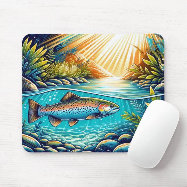 Forellen im kristallklaren Fluss unter dem dichten Mousepad (Mit Mouse)