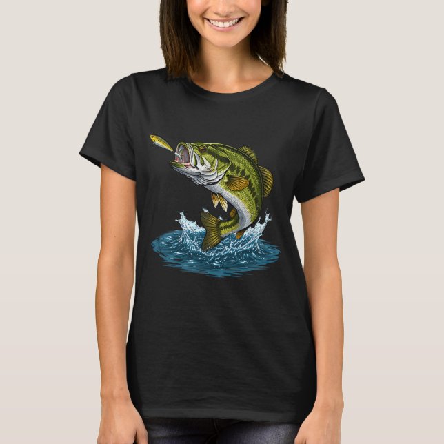 Forellenbarsch springt bei Köderfischerei Grafik  T-Shirt (Vorderseite)