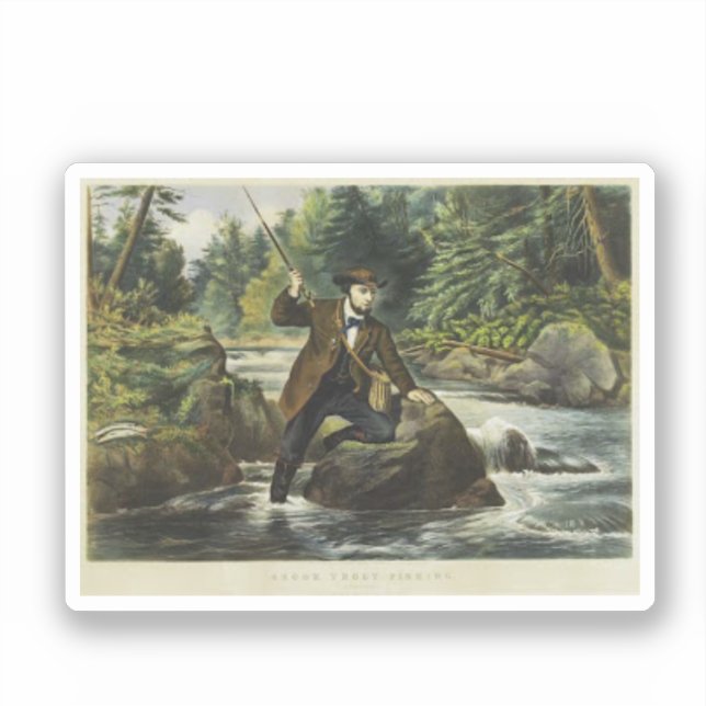 Forellenfischerei von Currier und Ives Aufkleber (Vorderseite)